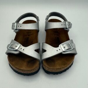 Birkenstock Rio Kids Sandals Silver Metallic Adjustable Strap EU 27 US 10